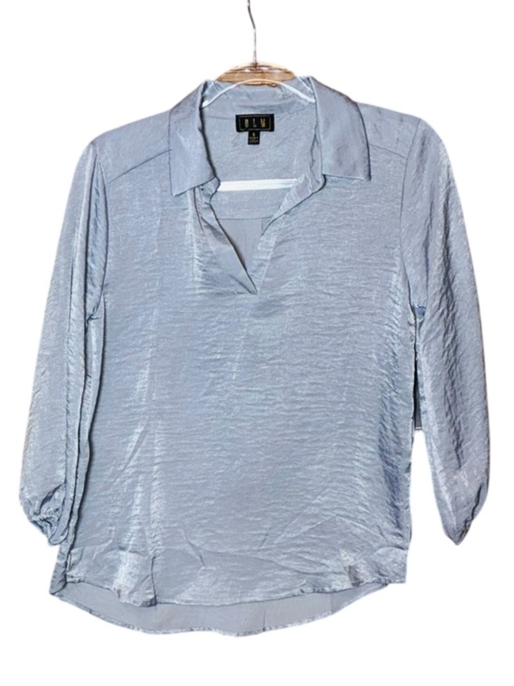 OLM Boutique Brand Long Top Blouse Dove Gray / Light Blue NWT